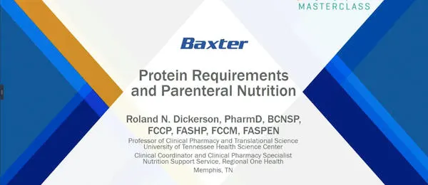 iCAN masterclass slide title on Protein Requirements and Parenteral Nutrition